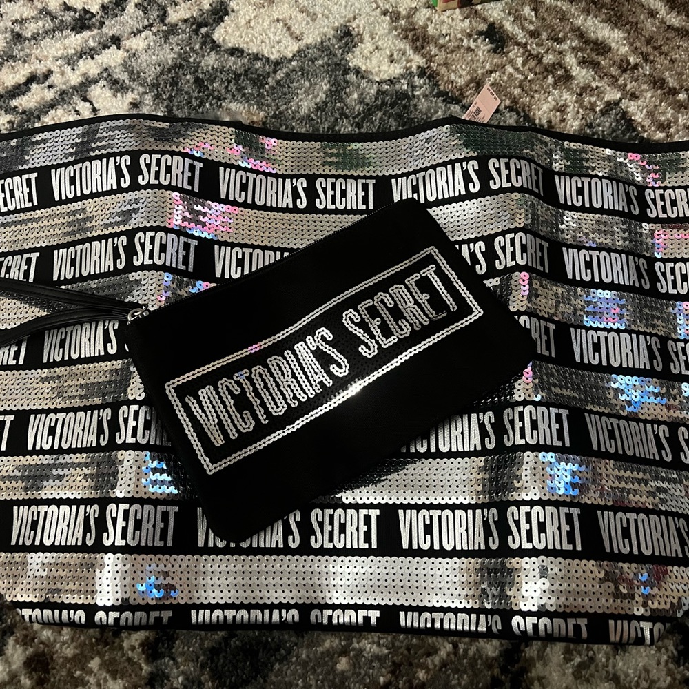 Victoria’s Secret Sequin Weekender Tote w/ Wristlet Set NWT
